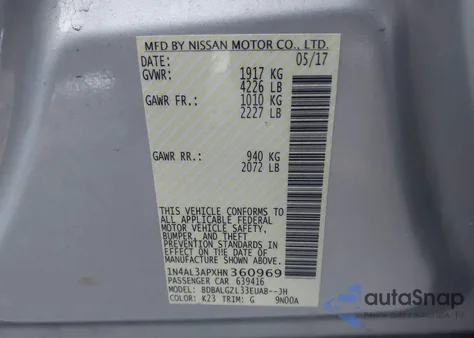 2017 Nissan Altima 2.5 S z USA, uszkodzony, nr VIN 1N4AL3APXHN360969